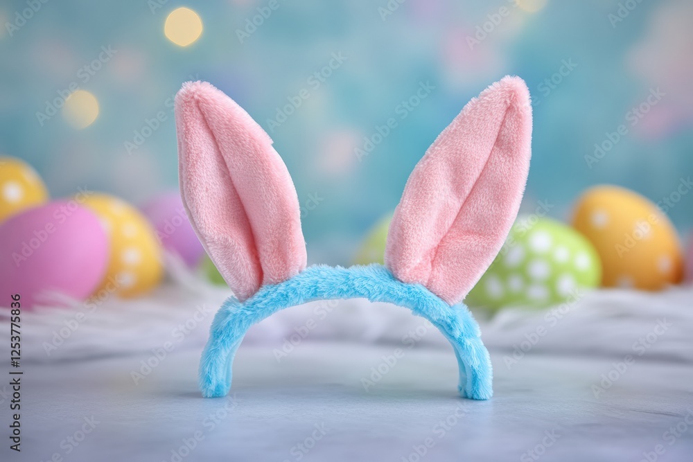 Celebrate spring with colorful Easter bunny ears and painted eggs. Generative AI Celebrate spring with colorful Easter bunny ears and painted eggs. Generative AI
