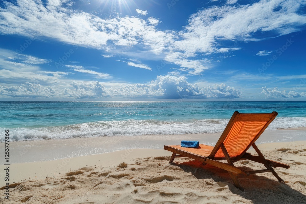 Discover serenity on a sun-drenched tropical beach with a lounger. Generative AI Discover serenity on a sun-drenched tropical beach with a lounger. Generative AI