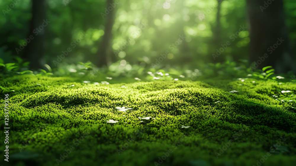 Fototapeta premium Lush Green Moss in a Sun-Dappled Forest