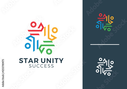 unity with star logo. success people education vector graphic design