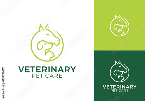 horse and dog cat logo design. pet healthcare linear style concept icon vector graphic