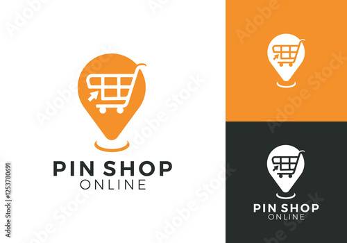 shopping cart with pin logo. online shop location technology icon vector design