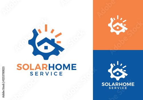 home repair and gear logo. service solar house energy vector graphic design