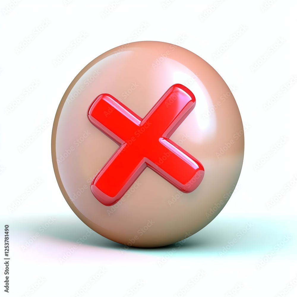 Fototapeta premium A glossy button featuring a red cross symbol on a beige circular background, often representing 