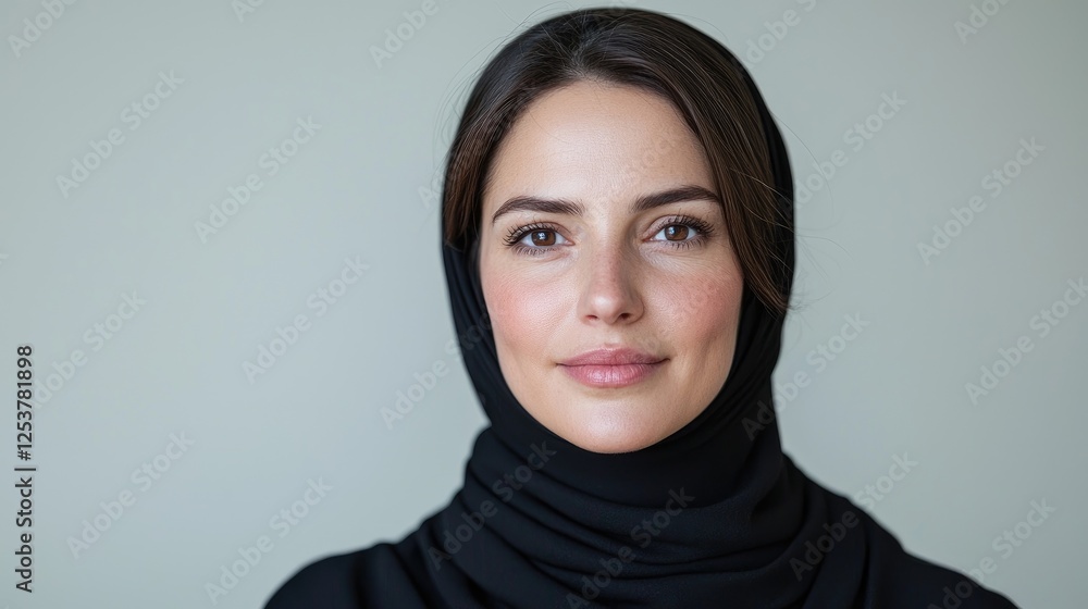 Woman in hijab, portrait, neutral background, confident expression, stock image Woman in hijab, portrait, neutral background, confident expression, stock image