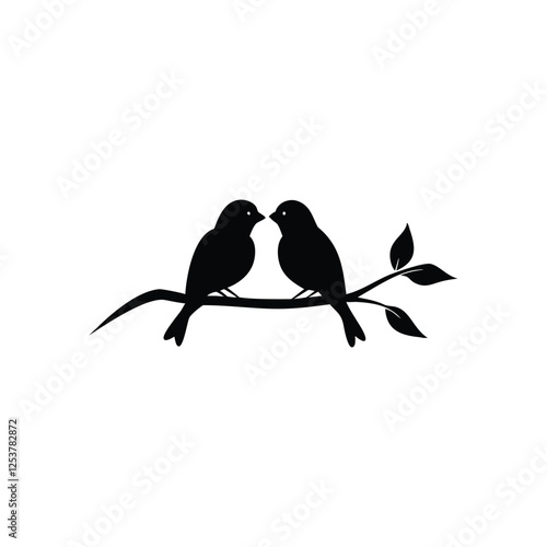 Wallpaper Mural Black Silhouette two birds on a branch, valentine day vector. Torontodigital.ca