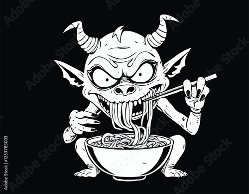 strange monster eating noodles.