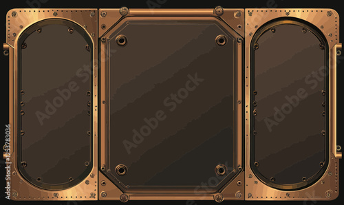 Intricate Steampunk Copper Metal Panels with Vintage Borders for Text and Design
