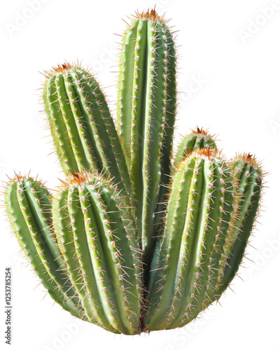 Large group of cereus peruvianus cacti growing upwards on transparent background photo