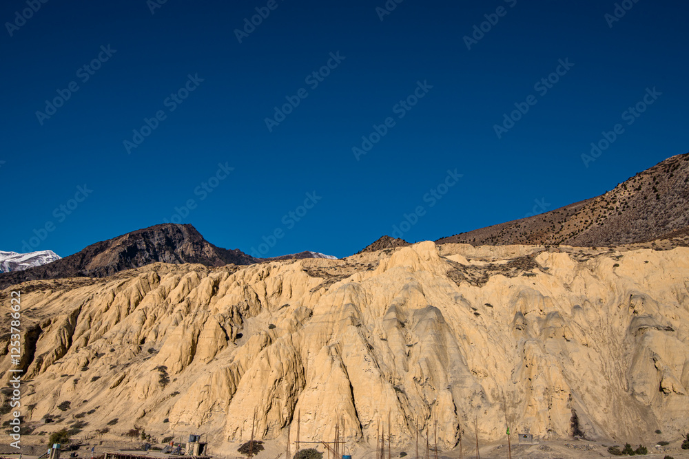 landscape view of Mountain range in Mustang, Nepal. landscape view of Mountain range in Mustang, Nepal.