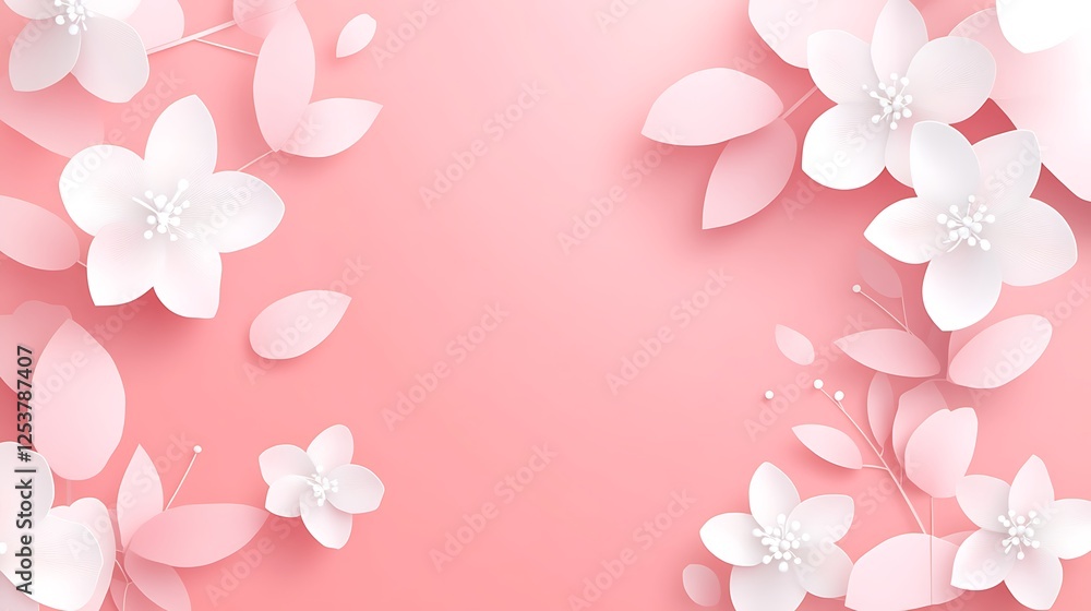 Pink floral spring banner, paper flowers Pink floral spring banner, paper flowers