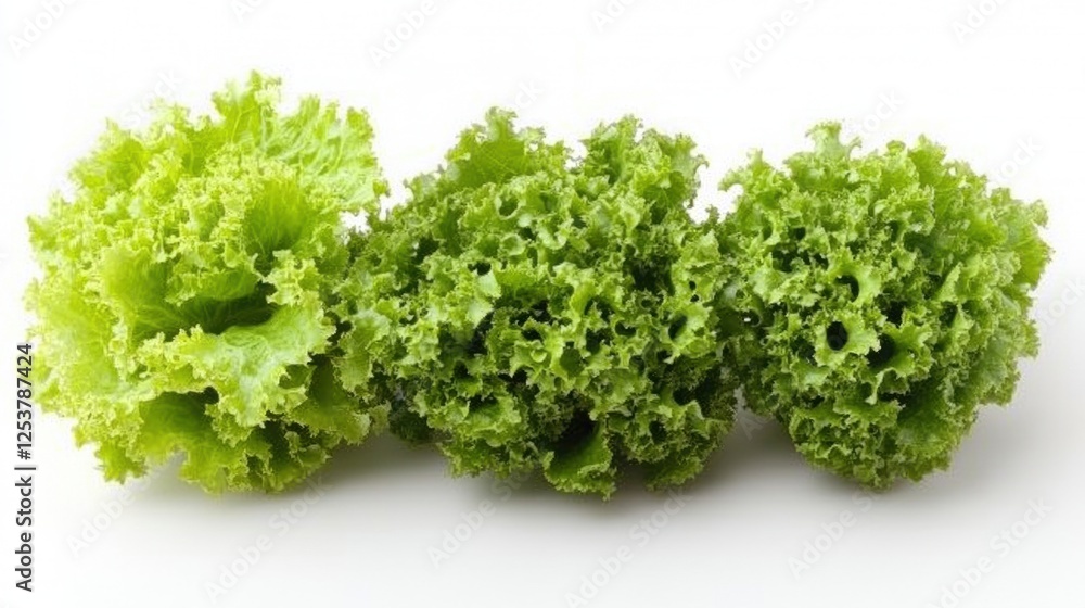 Fresh Green Lettuce Varieties Displayed in a Row on a White Background Fresh Green Lettuce Varieties Displayed in a Row on a White Background