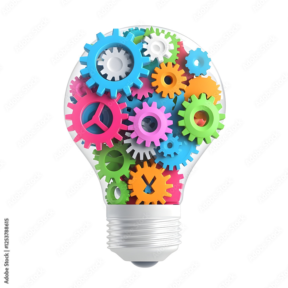 Colorful Gears Inside a Lightbulb Symbolizing Innovative Ideas Colorful Gears Inside a Lightbulb Symbolizing Innovative Ideas