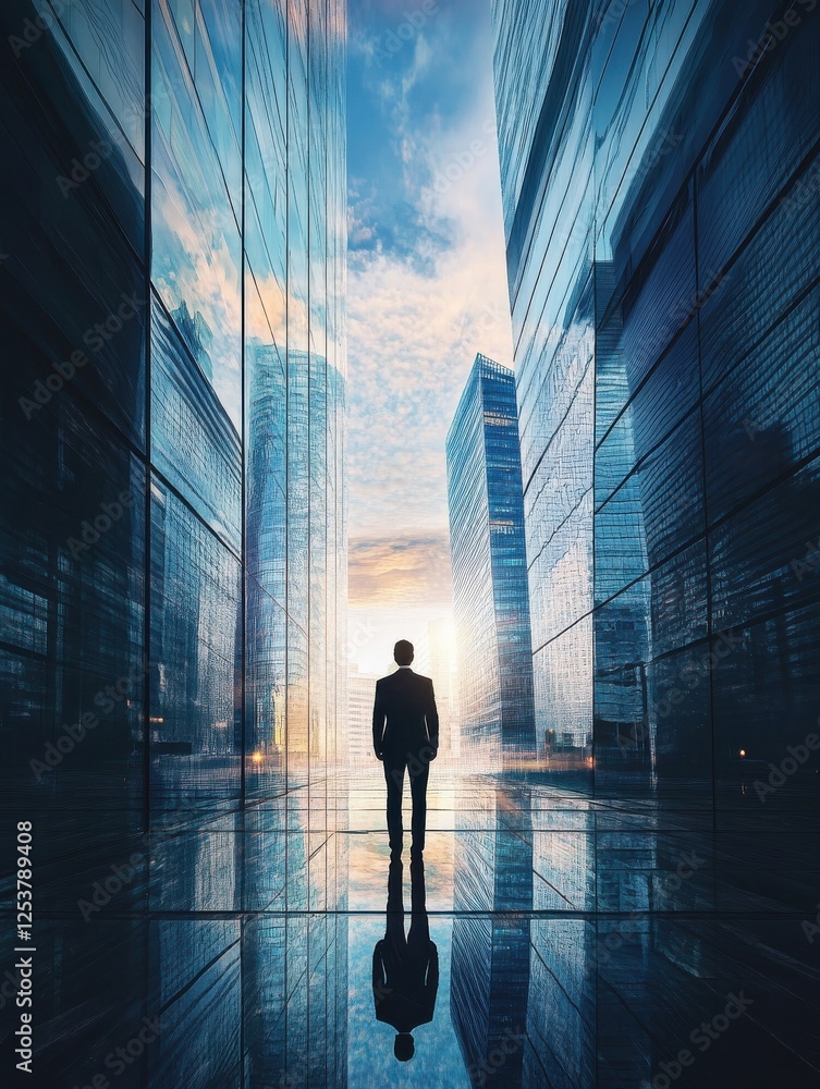 Fototapeta premium Visionary Leadership at the Forefront: Gazing into the Future with Strategic Planning and Innovative Growth for Corporate Development