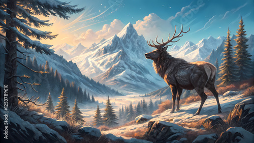 Majestic Elk in Snowy Mountain Wilderness