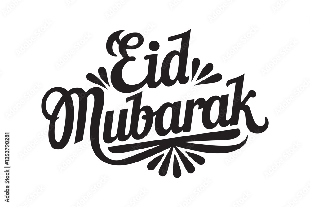 Eid Mubarak greeting text celebrating the joy of the muslim festival. Eid Mubarak calligraphic design. Vector illustration Eid Mubarak greeting text celebrating the joy of the muslim festival. Eid Mubarak calligraphic design. Vector illustration