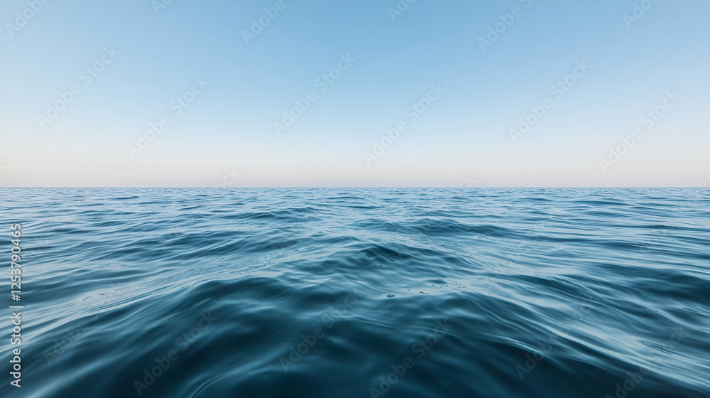 Fototapeta premium Calm ocean waves under a clear blue sky; serene seascape for travel websites