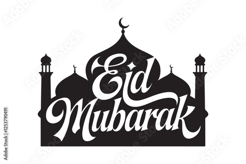 Eid Mubarak greeting text celebrating the joy of the muslim festival. Eid Mubarak calligraphic design. Vector illustration