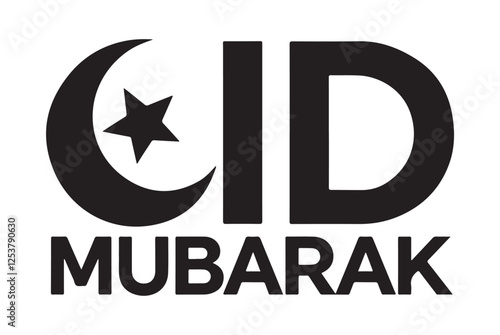 Eid Mubarak greeting text celebrating the joy of the muslim festival. Eid Mubarak calligraphic design. Vector illustration