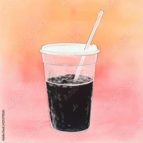 Stylized illustration of iced coffee drink in disposable cup photo