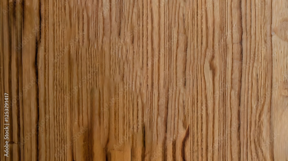 Fototapeta premium Textured wooden surface, with the natural grain patterns of oak or walnut, with subtle knots, rings, and shadows playing across the wood.