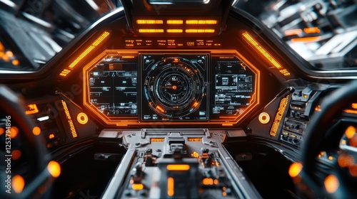 Wallpaper Mural Futuristic cockpit with glowing controls and displays, designed for advanced navigation. Torontodigital.ca