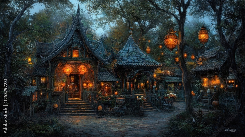 Enchanting Forest Inn at Dusk. Enchanting Forest Inn at Dusk.