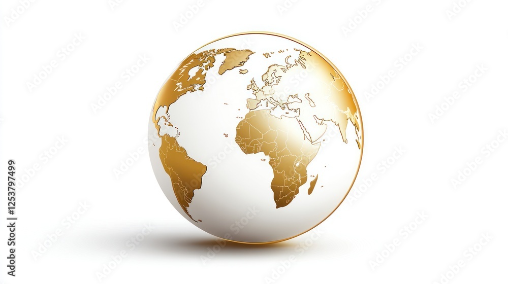 Golden Earth Globe, Detailed Map, 3D Render Golden Earth Globe, Detailed Map, 3D Render