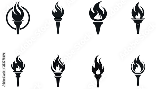Simple set of black and white torch icon