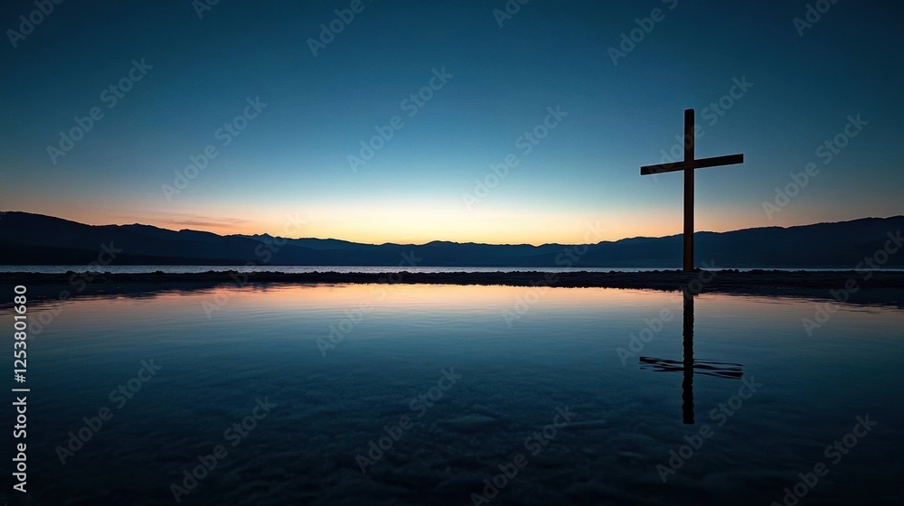 Cross at Sunset Over Still Water. Cross at Sunset Over Still Water.