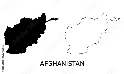 afghanistan map in outline style, black color, gray color	