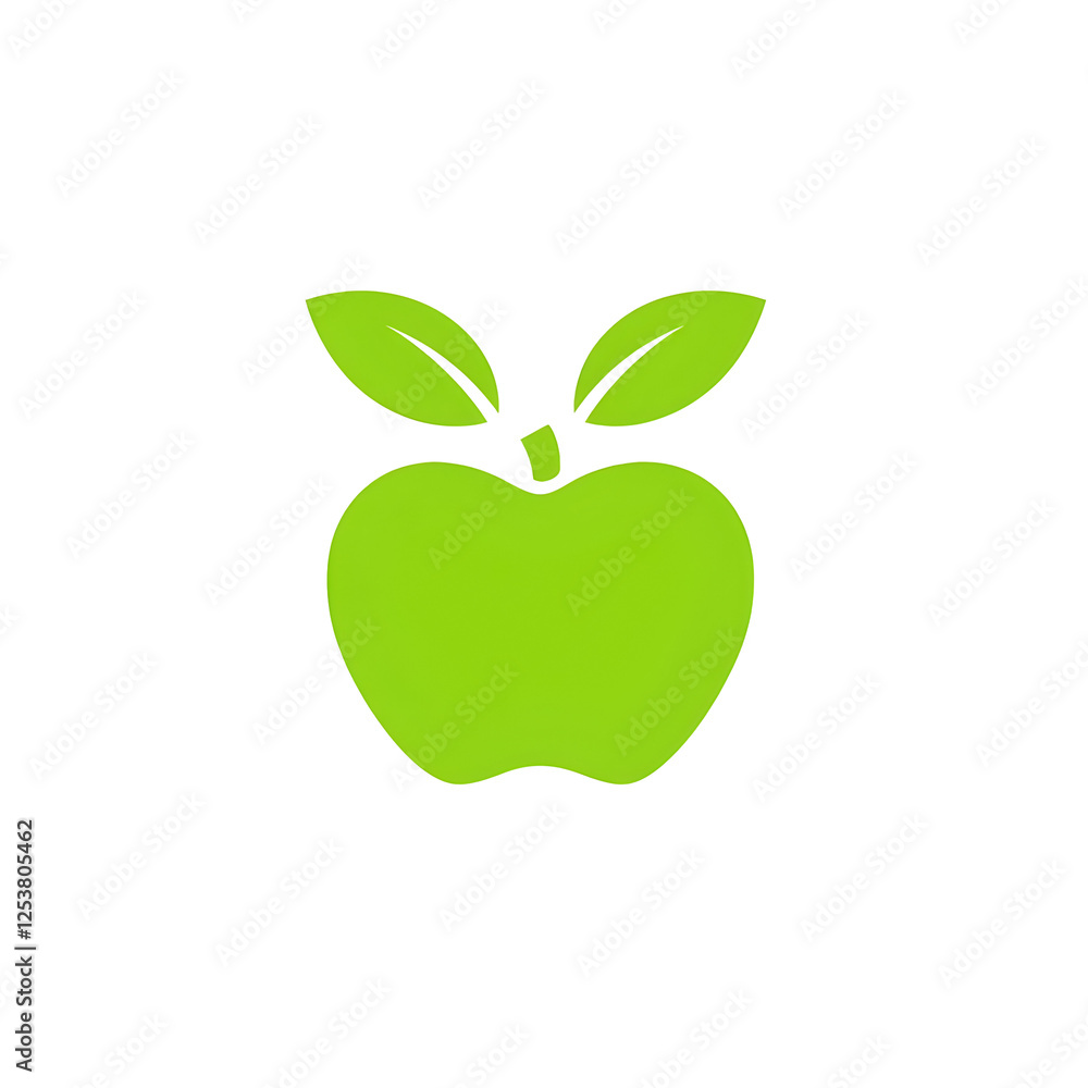 Fresh Green Apple with Leaves on a Simple Background Fresh Green Apple with Leaves on a Simple Background