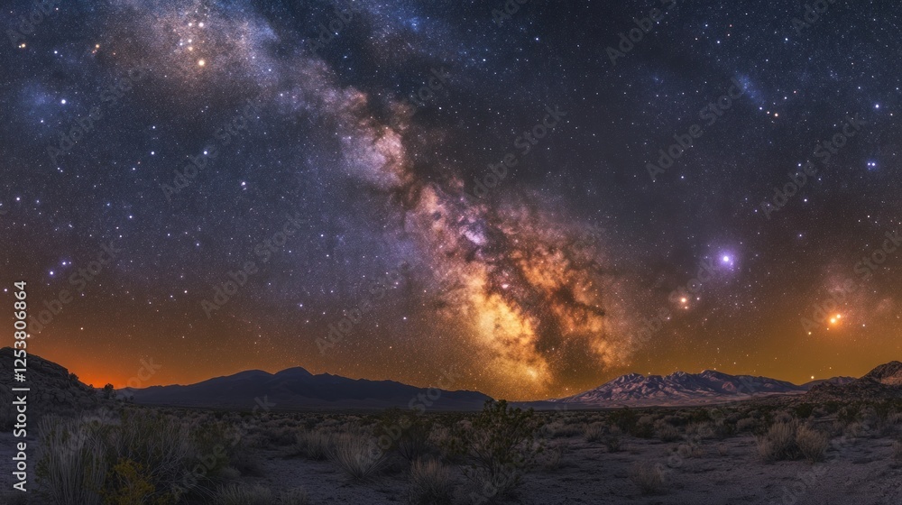 Majestic Milky Way Galaxy over Desert Landscape Majestic Milky Way Galaxy over Desert Landscape