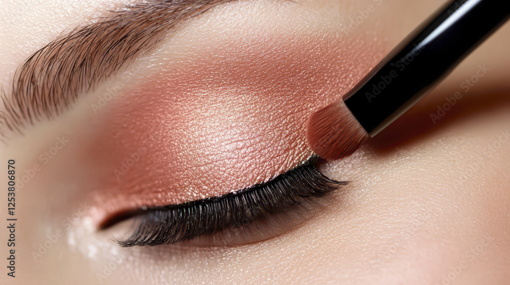beauty blogger applying eyeshadow with brush on eyelid