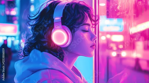 Futuristic characters in retrowave synthwave aesthetic, surrounded by neon city lights, glowing elements, and surreal cyber atmosphere, cinematic book illustration style