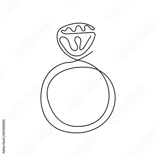 Engagement ring continuous line drawing illustration. One line art of love, wedding rings, marriage, diamond, accessory, jewel, union of hearts, classic, romance.