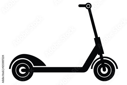 Silhouette vector illustration of a high-speed electric scooter icon on a black and white background