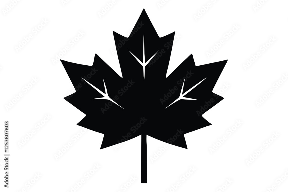 Fototapeta premium Silhouette vector illustration of a green maple leaf icon in flat style on a black and white background
