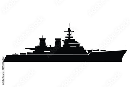 Silhouette vector illustration of a military battleship icon on a black and white background