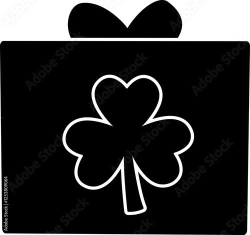 Gift Box with Clover Decoration silhouette.
St. Patrick's day gift box wrapping silhouette Isolated.
St. Patrick's day gift 
Transparent background.