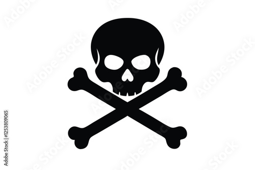 Silhouette vector illustration of a skull and crossbones icon on a black and white background