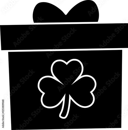 Gift Box with Clover Decoration silhouette.
St. Patrick's day gift box wrapping silhouette Isolated.
St. Patrick's day gift 
Transparent background.