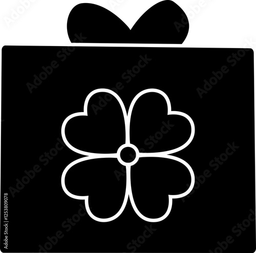 Gift Box with Clover Decoration silhouette.
St. Patrick's day gift box wrapping silhouette Isolated.
St. Patrick's day gift 
Transparent background.