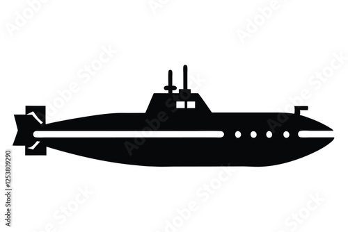 Silhouette vector illustration of a submarine icon on a black and white background