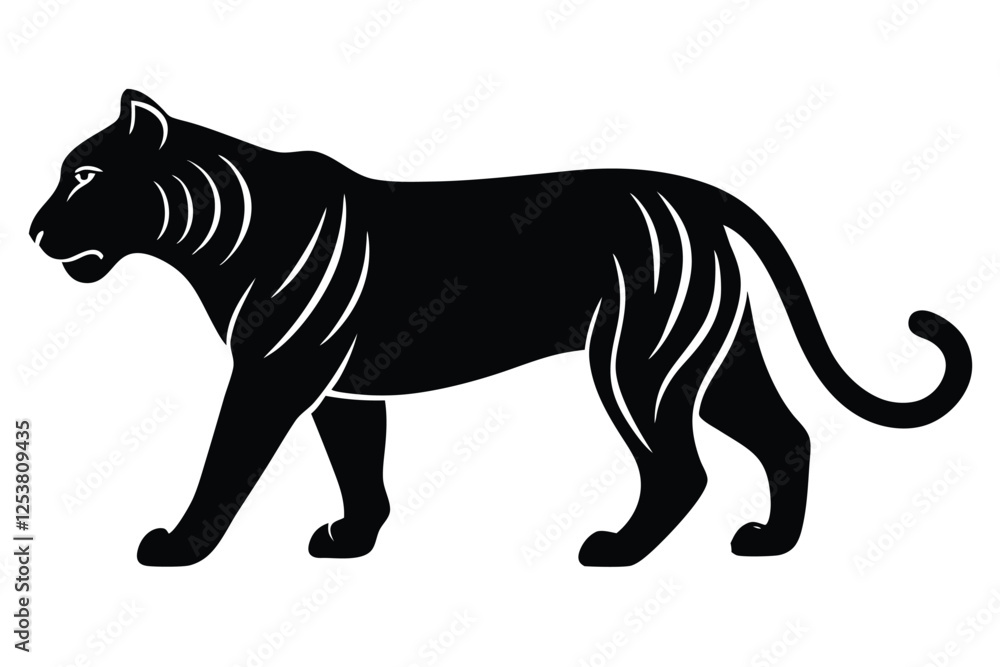 Silhouette vector illustration of a tiger icon on a black and white background Silhouette vector illustration of a tiger icon on a black and white background