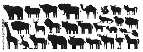 various animals silhouettes big set collection   vector illustration