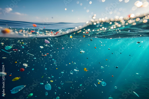 microplastic, Colorful Microplastics In Ocean Water Sunlight Underwater Beaches Coastal