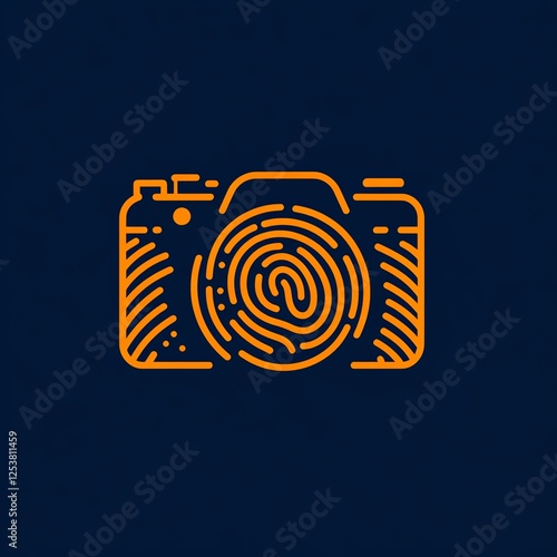 A creative illustration of a camera with a fingerprint design, symbolizing individuality and creativity in photography. This modern design blends art and technology effectively. photo