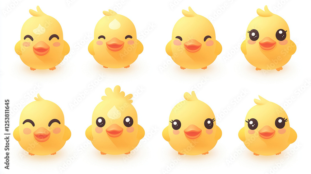 Cute Kawaii Duck Faces in Soft Pastel Style Cute Kawaii Duck Faces in Soft Pastel Style