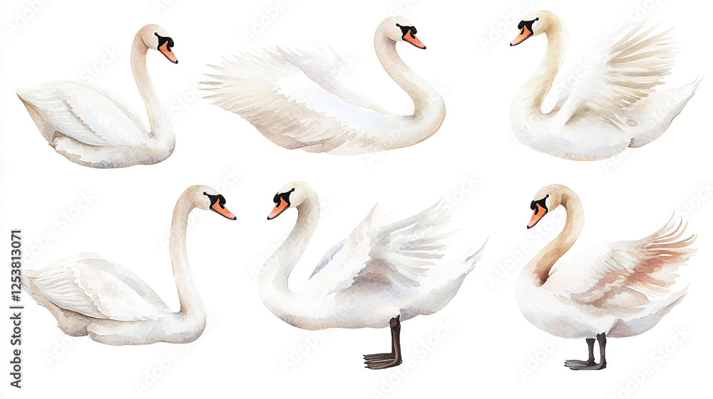 Obraz premium Elegant Watercolor Swans Illustration